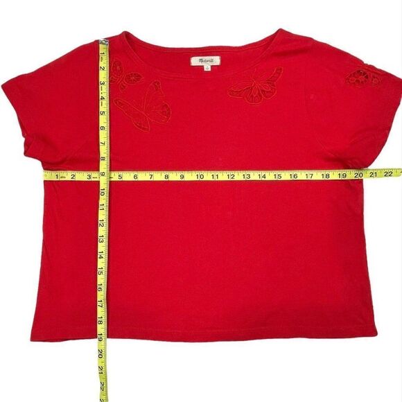 Madewell Embroidered Butterfly Eyelet Setlist Boxy Crop Tee Red - Picture 7 of 10